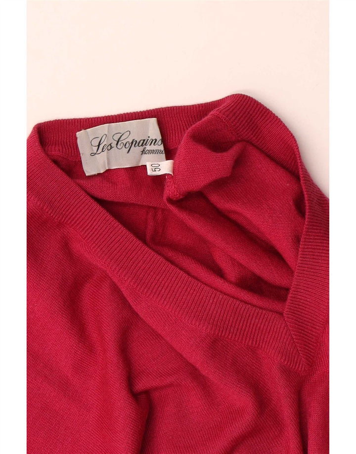 Les Copains Mens V-Neck Jumper Sweater IT 50 Medium Red