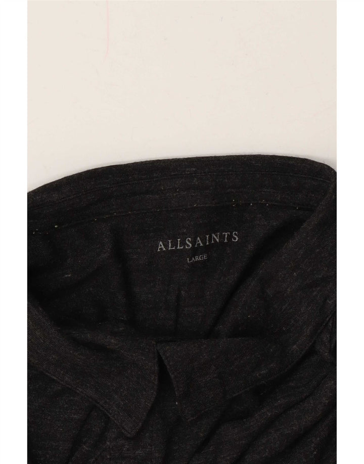All Saints Mens Polo Shirt Large Grey Flecked