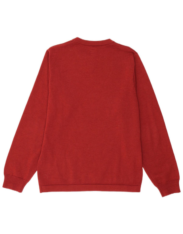 ADIDAS Mens V-Neck Jumper Sweater Small Burgundy Wool