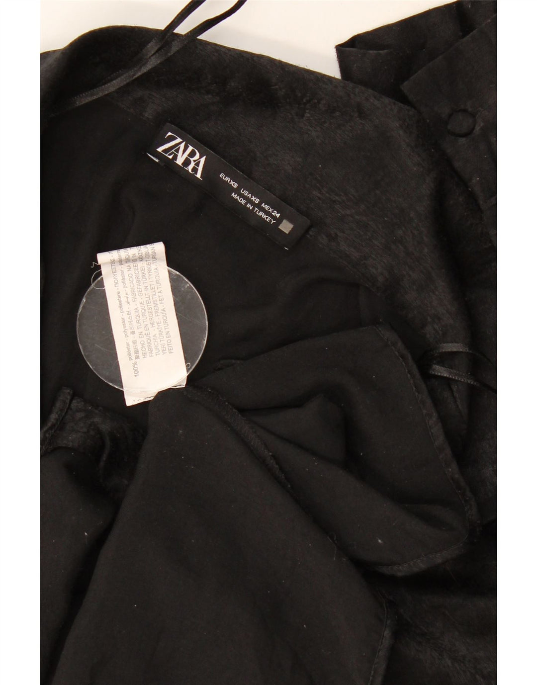 Zara Womens Crop Oversized Shirt Blouse UK 6 XS Black Polyester
