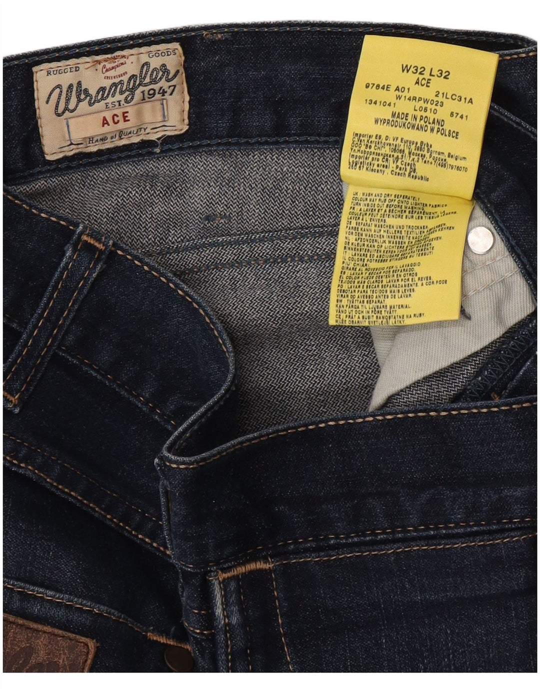 Wrangler Mens Ace Straight Jeans W32 L32 Navy Blue Cotton