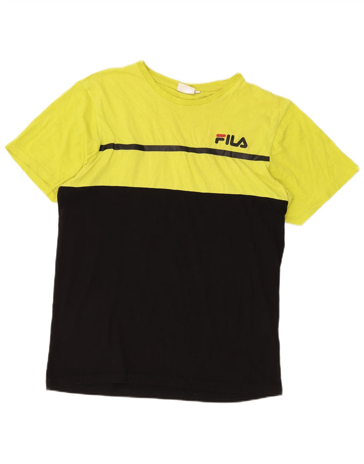 FILA Mens Graphic T-Shirt Top XL Black Colourblock Cotton