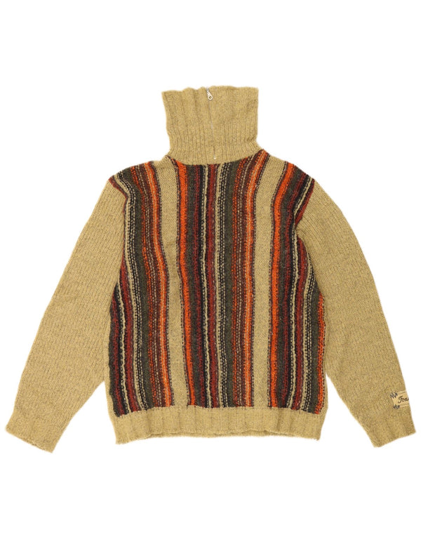 Foxhound Mens Zip Neck Jumper Sweater Medium Khaki Striped Wool