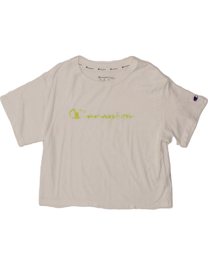 CHAMPION Womens Crop Graphic T-Shirt Top UK 14 Medium White Polyester Vintage Champion and Second-Hand Champion from Messina Hembry 