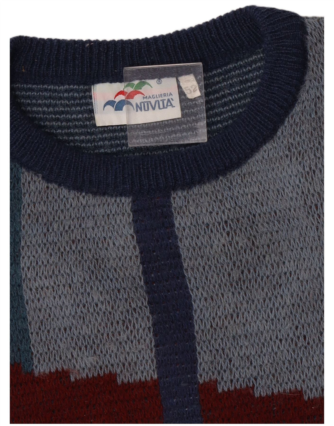Vintage Mens Boat Neck Jumper Sweater IT 52 Large Blue Geometric