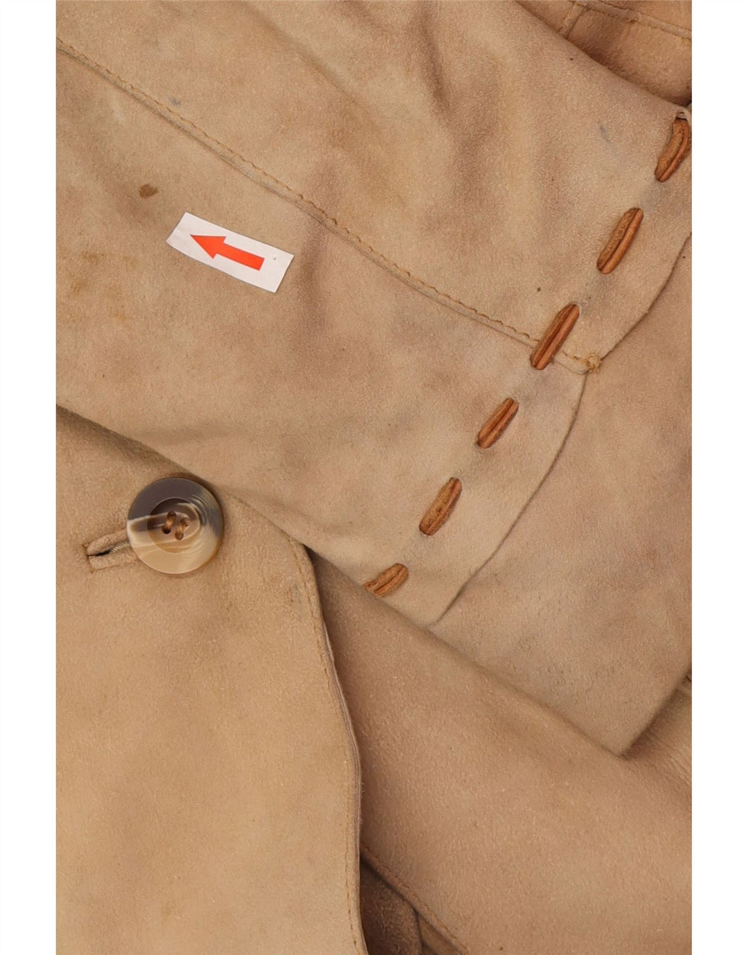 Vintage Womens Suede Leather Coat UK 12 Medium Beige Leather