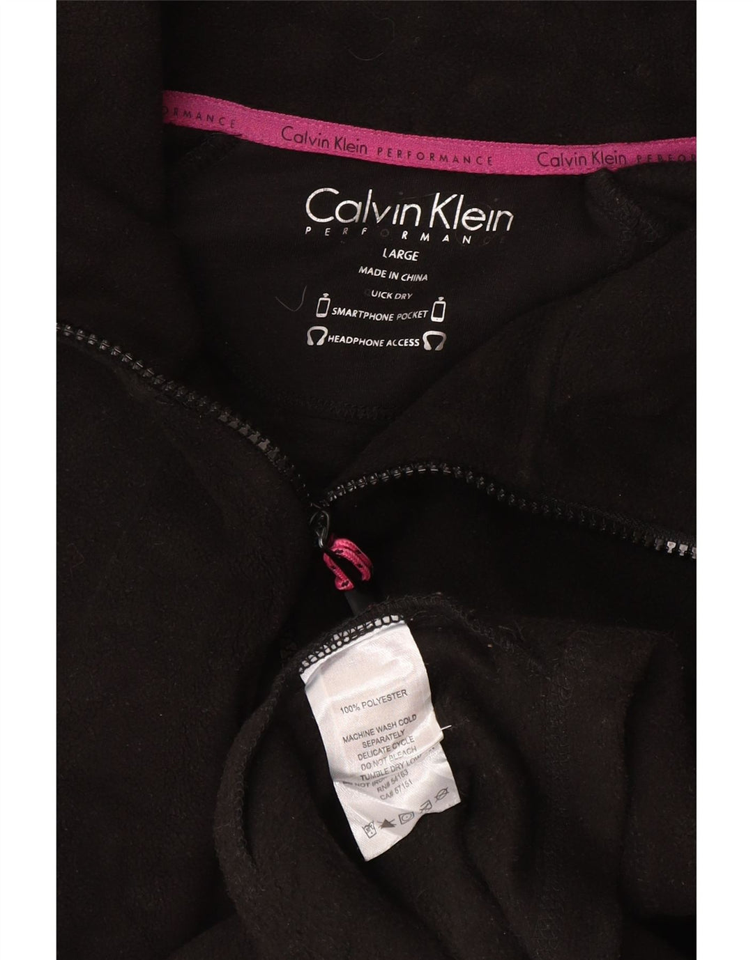 Calvin Klein Womens Graphic Fleece Jacket UK 16 Large Black Polyester