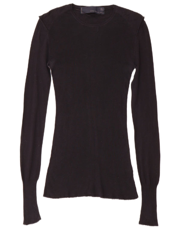 Zara Womens Top Long Sleeve UK 14 Large Black Cotton