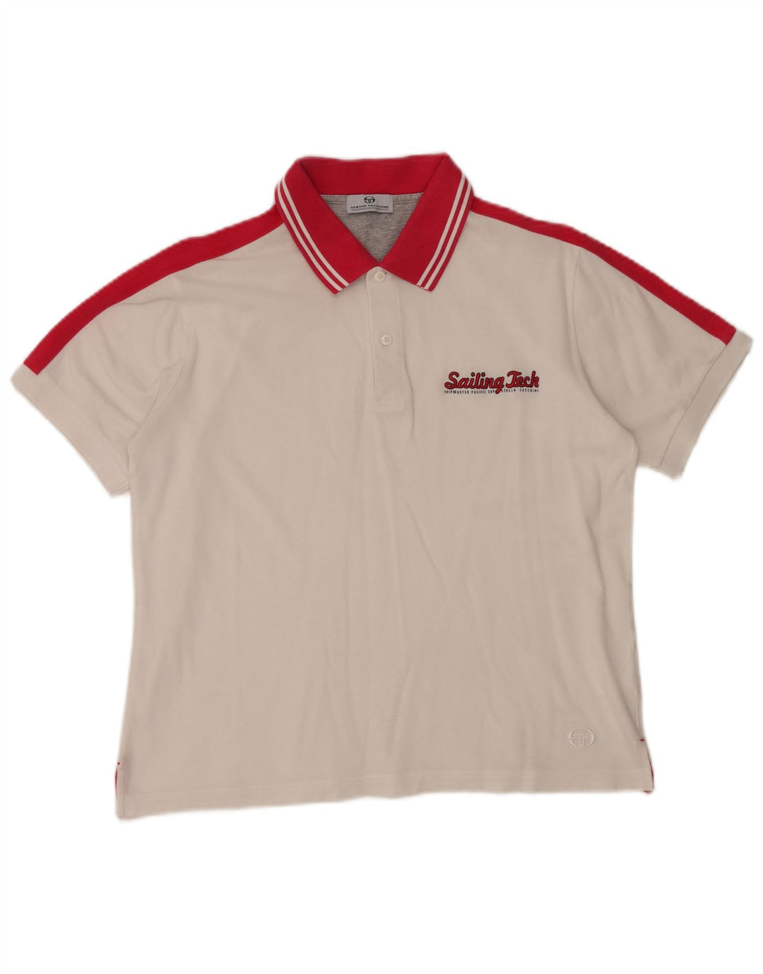 SERGIO TACCHINI Mens Polo Shirt Large White Colourblock Cotton