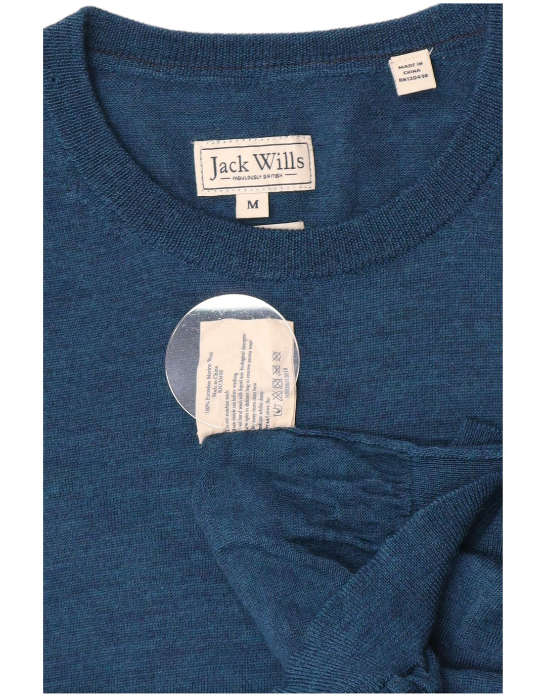 Jack Wills Mens Crew Neck Jumper Sweater Medium Blue Merino Wool