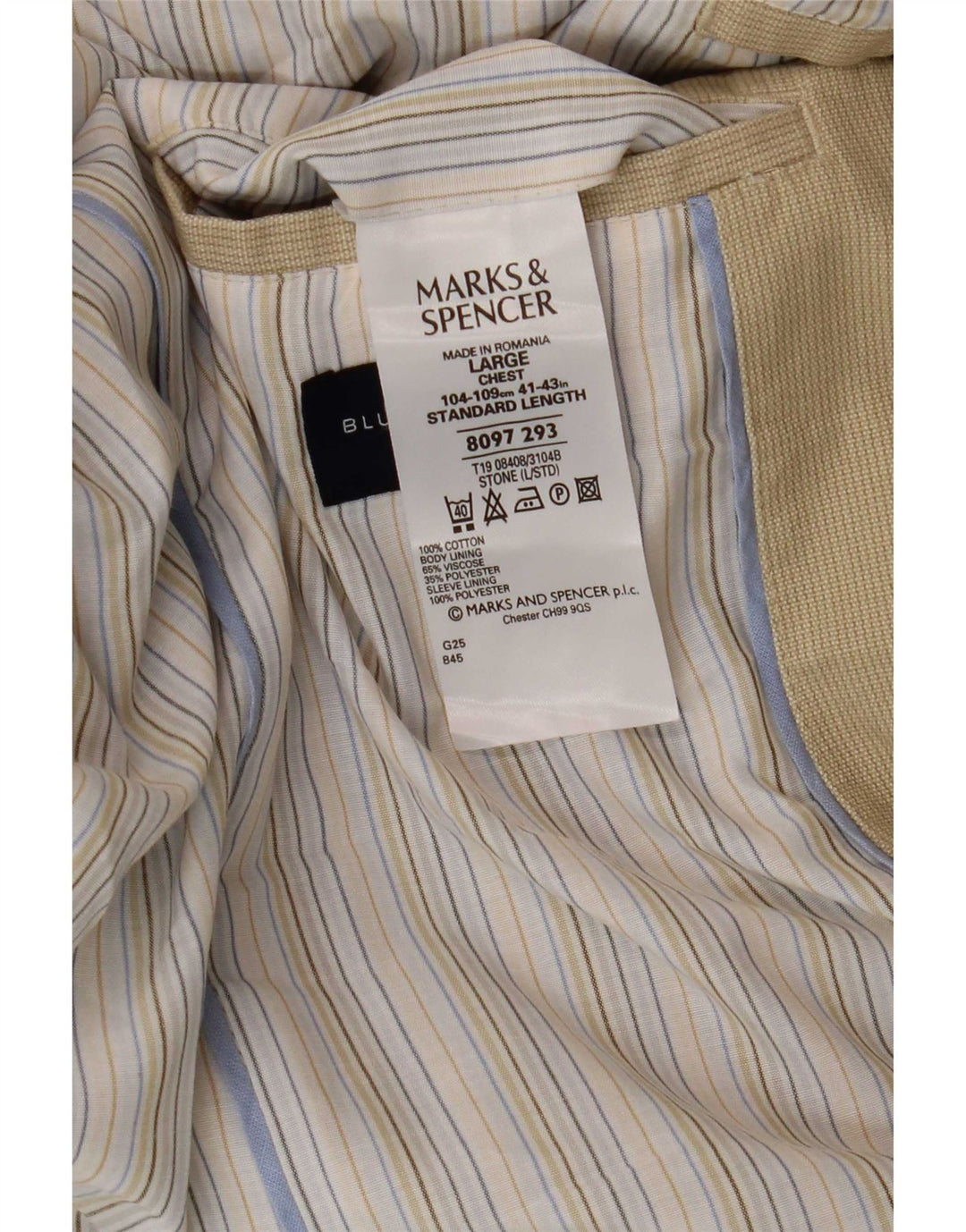 Marks & Spencer Mens Blue Harbour 3 Button Blazer Jacket UK 40 Large Beige
