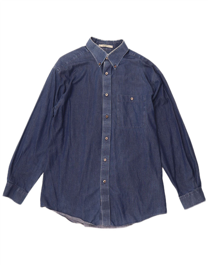 Orvis Mens Denim Shirt Medium Blue Cotton