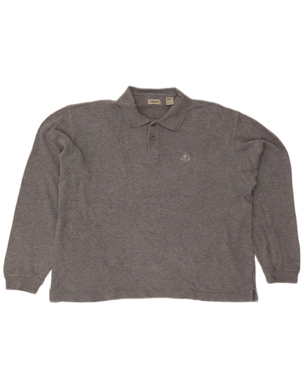 Izod Mens Long Sleeve Polo Shirt Large Grey Cotton