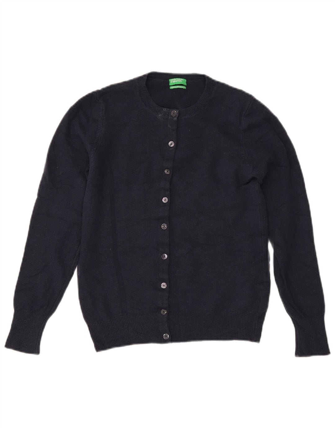 BENETTON Womens Crop Cardigan Sweater UK 6 XS Navy Blue Merino Wool