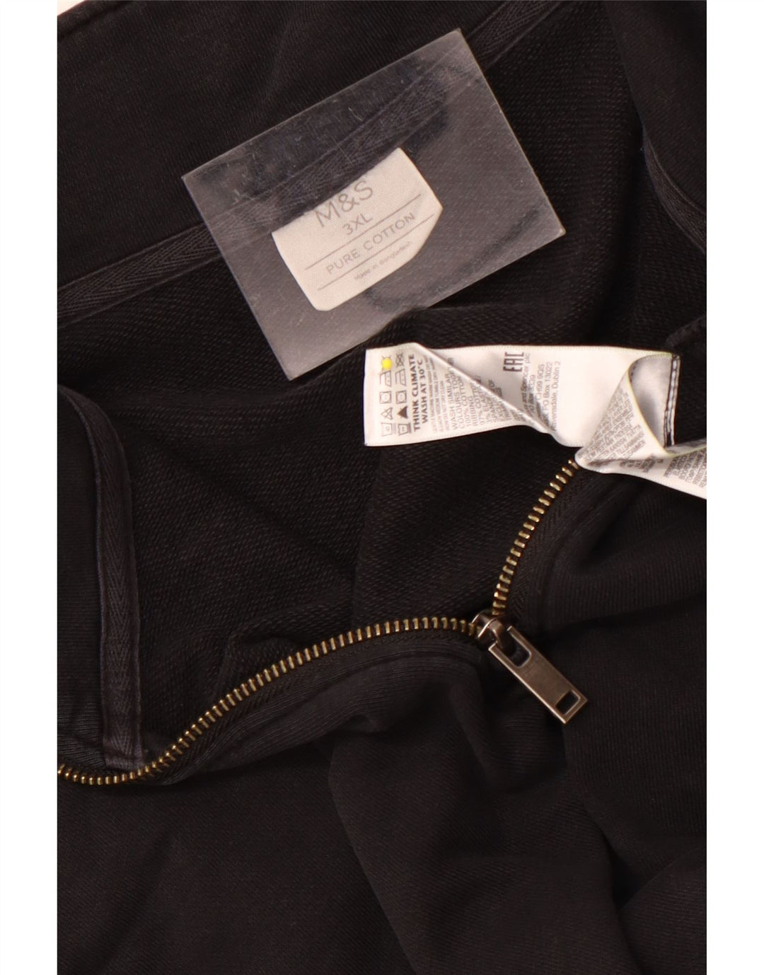 Marks & Spencer Mens Zip Neck Sweatshirt Jumper 3XL Black Cotton