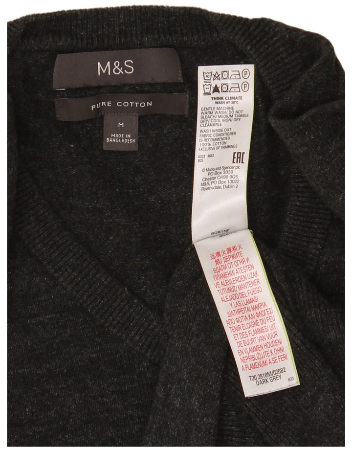 Marks & Spencer Mens V-Neck Jumper Sweater Medium Grey Flecked Cotton