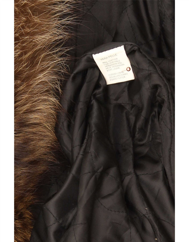 Vintage Womens Oversized Leather Coat UK 18 XL Black