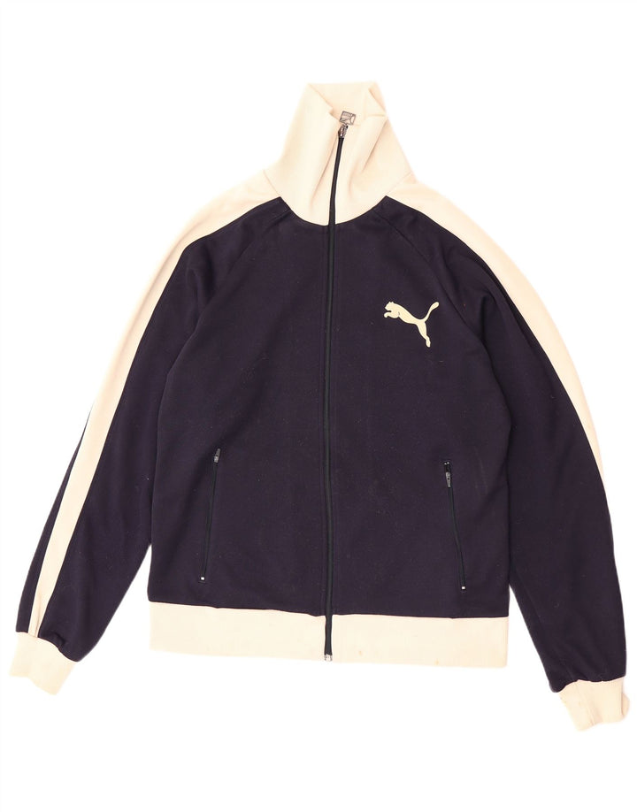 Puma Mens Tracksuit Top Jacket Large Navy Blue Colourblock Polyester