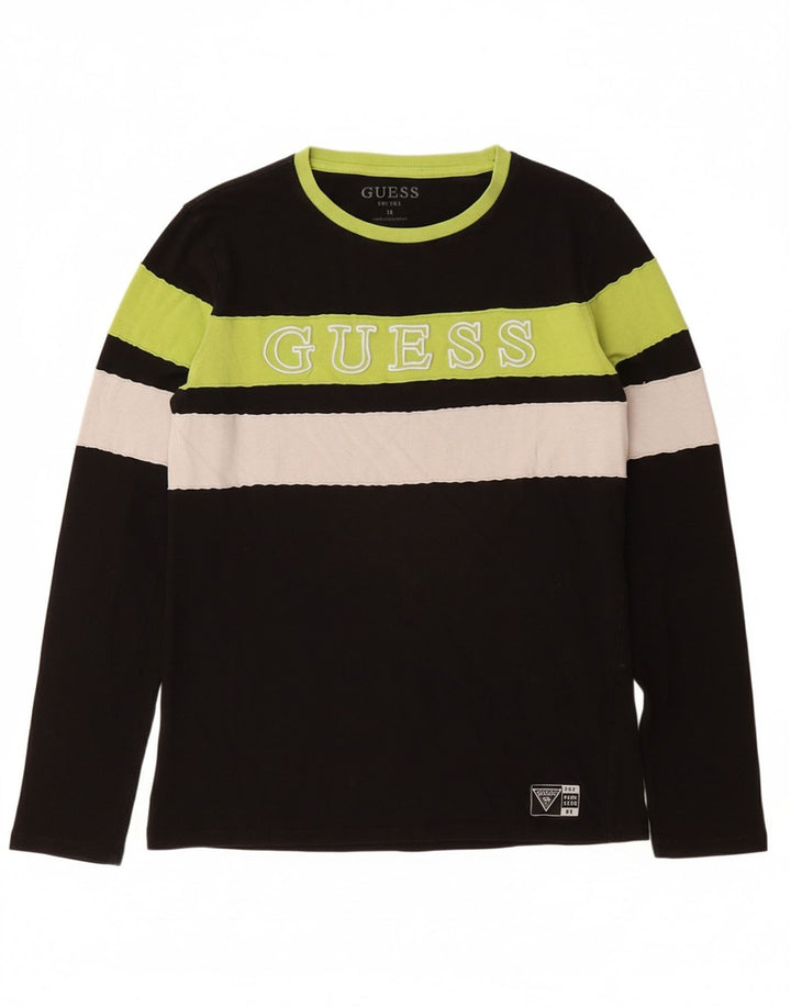GUESS Boys Graphic Top Long Sleeve 15-16 Years Black Striped Cotton