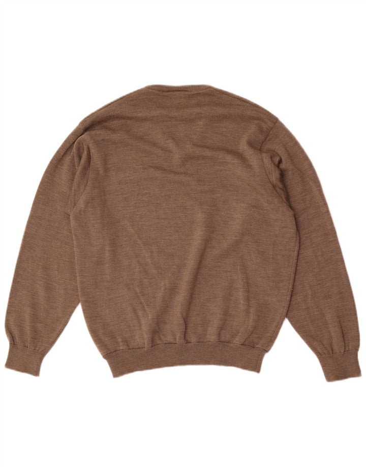 Lacoste Mens V-Neck Jumper Sweater Size 3 Small Brown New Wool