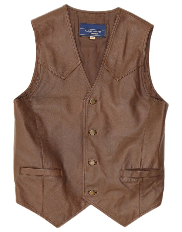 Vintage Mens Leather Waistcoat Small Brown Leather