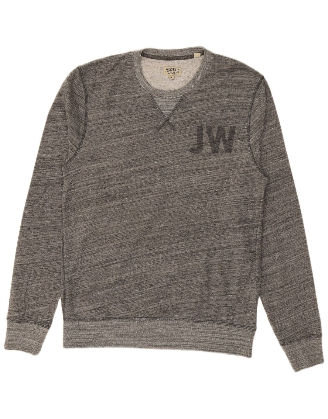 JACK WILLS Mens Graphic Sweatshirt Jumper Medium Grey Pinstripe Cotton