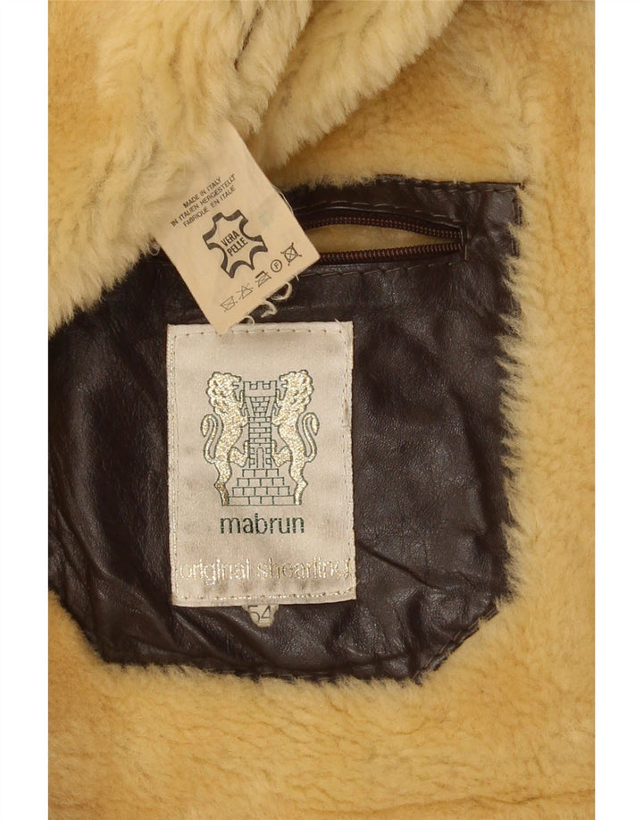 Mabrun Mens Shearling Jacket IT 54 2XL Brown Leather