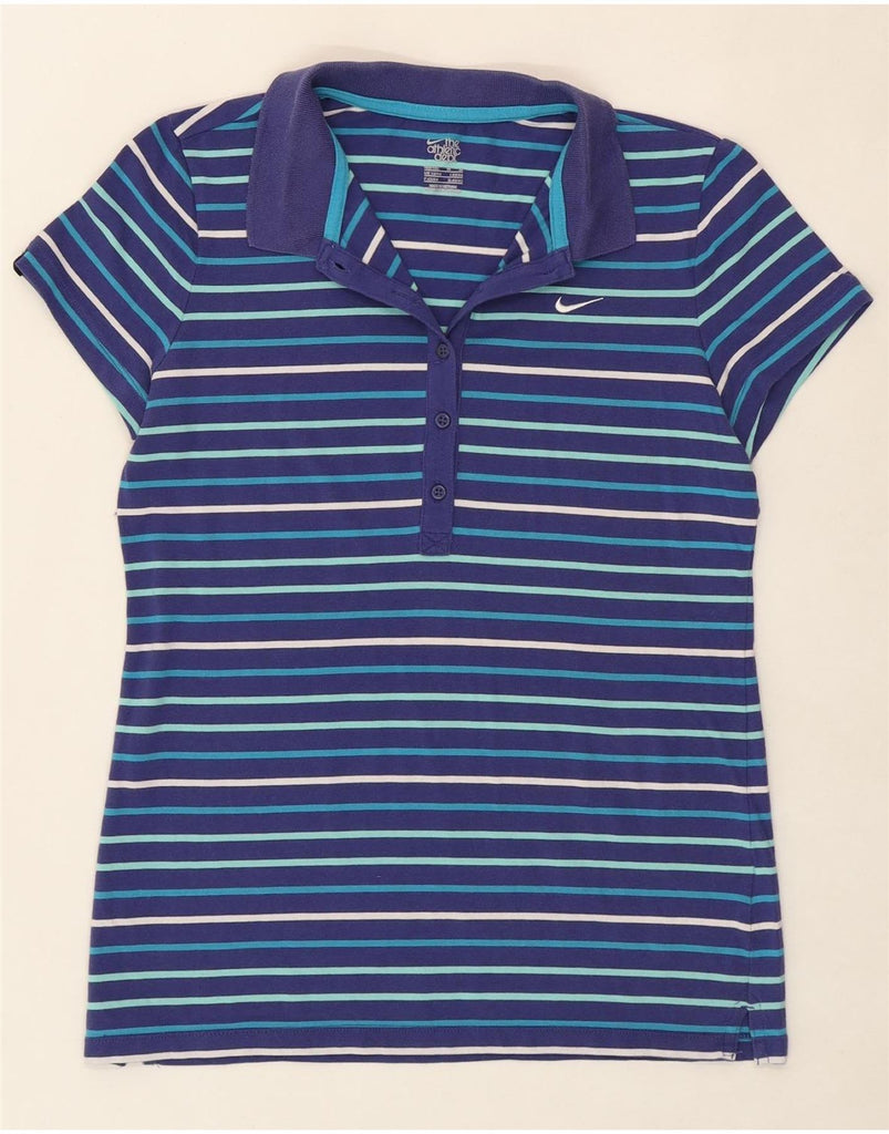 NIKE Womens Polo Shirt UK 12/14 Medium Blue Striped Vintage Nike and Second-Hand Nike from Messina Hembry 