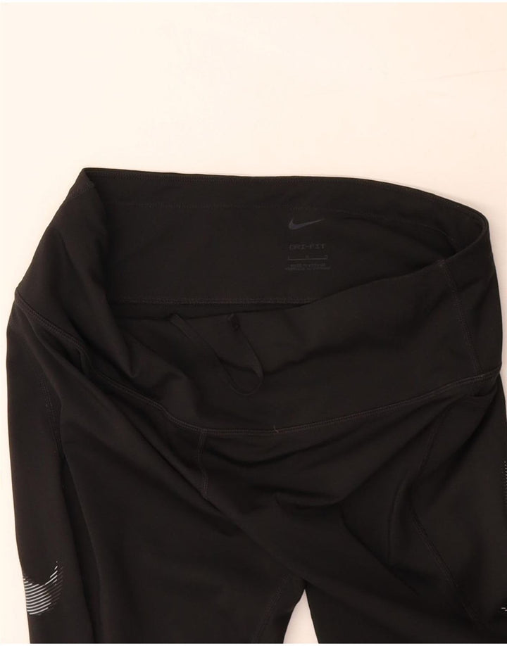 NIKE Womens Dri Fit Graphic Leggings UK 14 Large  Black Polyester