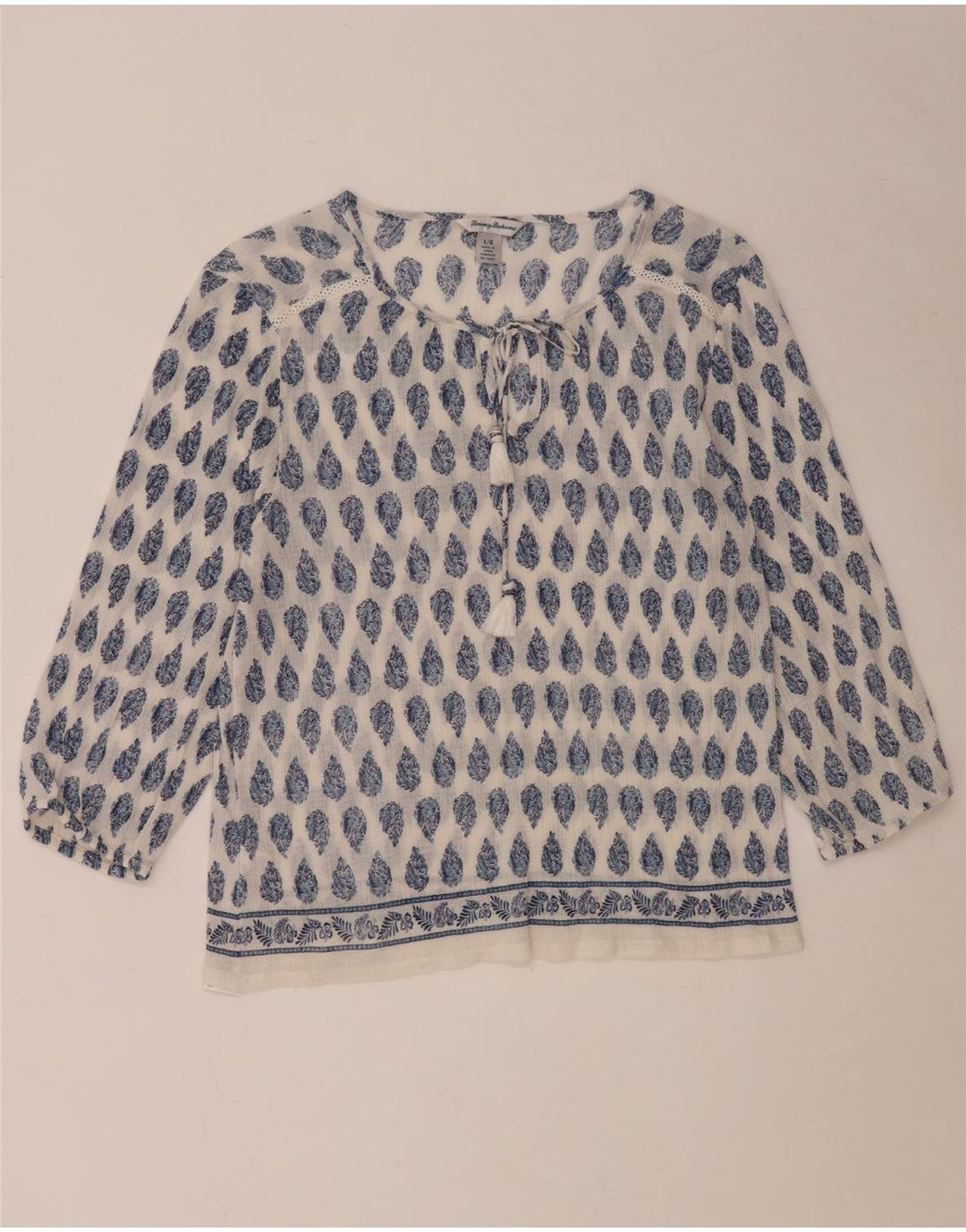 TOMMY BAHAMA Womens 3/4 Sleeve Blouse Top UK 16 Large White Paisley Cotton