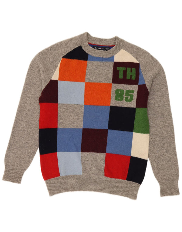 Tommy Hilfiger Womens Crew Neck Jumper Sweater UK 10 Small Grey Geometric