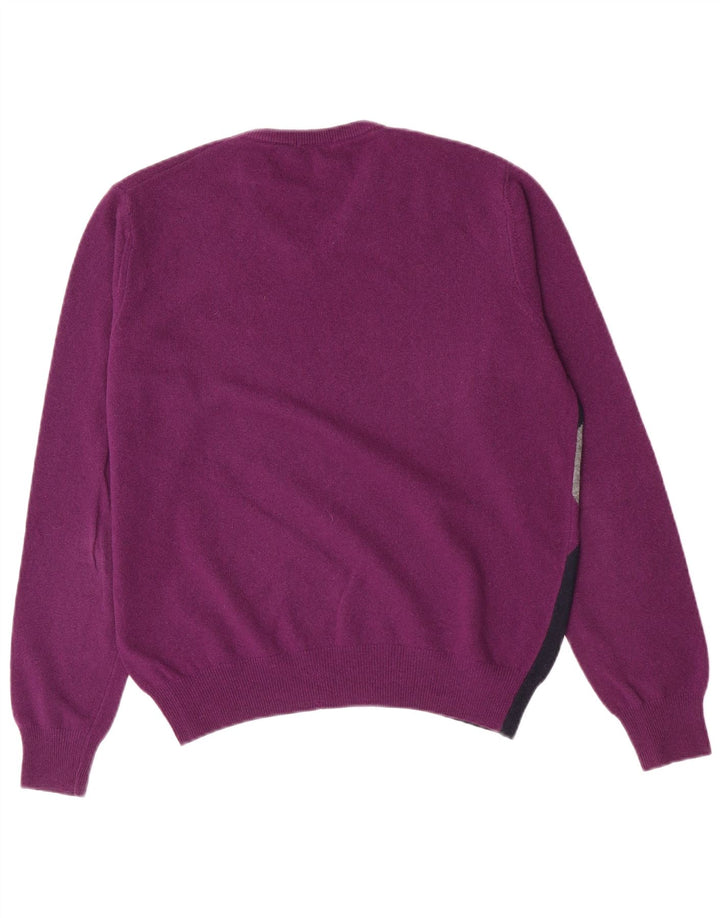 Brooksfield Mens V-Neck Jumper Sweater IT 48 Medium Purple Argyle/Diamond