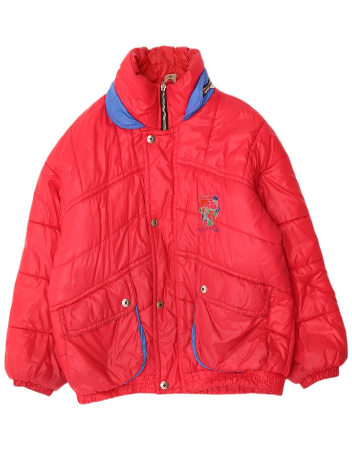 C&A Mens Graphic Padded Jacket IT 52/54 Large Red Nylon