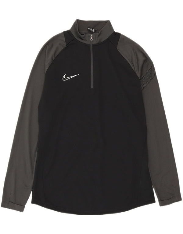 NIKE Mens Dri Fit Zip Neck Pullover Tracksuit Top Medium Black Colourblock
