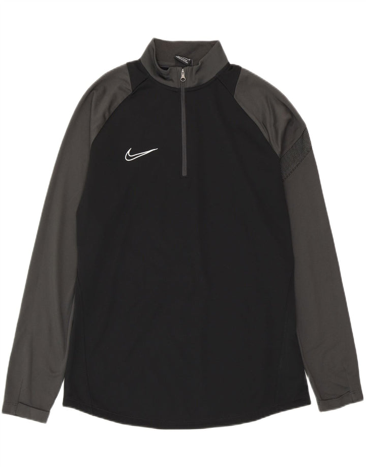 NIKE Mens Dri Fit Zip Neck Pullover Tracksuit Top Medium Black Colourblock