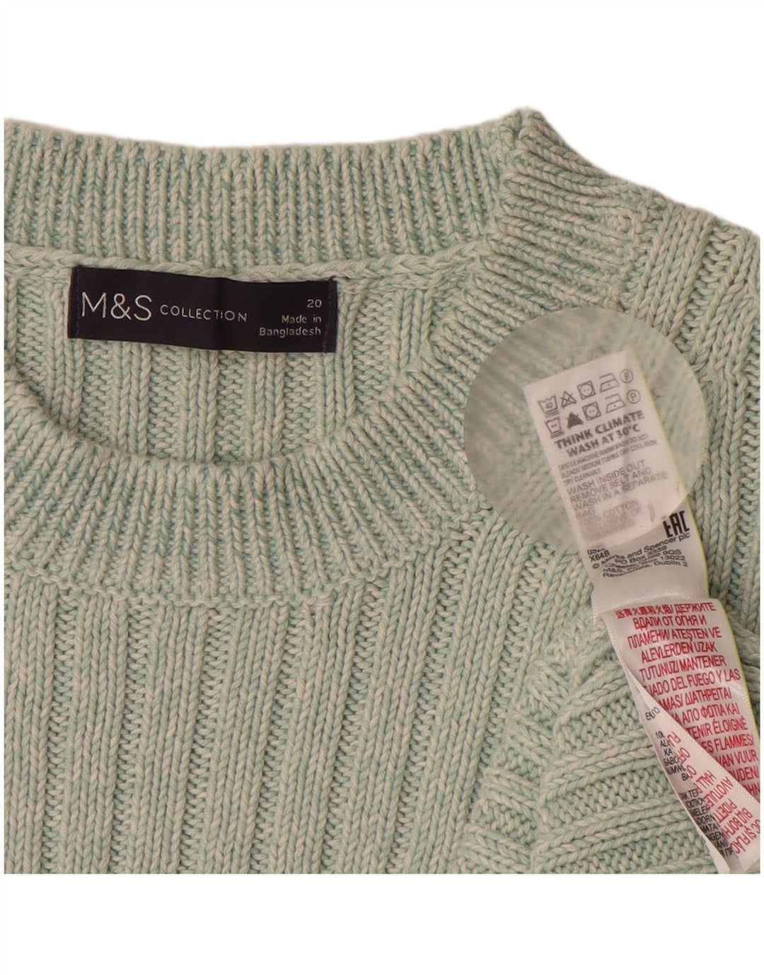 MARKS & SPENCER Womens Crew Neck Jumper Sweater UK 20 2XL Green Cotton
