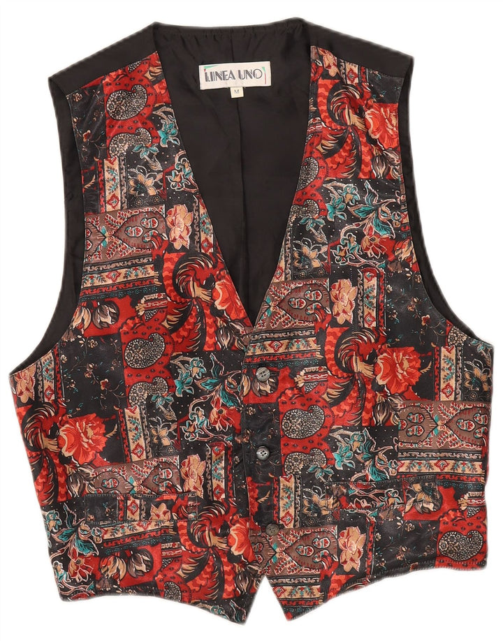Vintage Mens Waistcoat Medium Multicoloured Floral Polyester