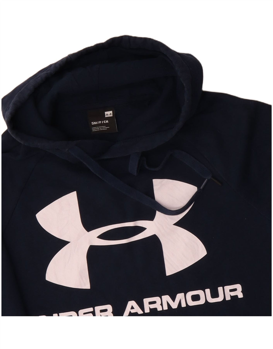 UNDER ARMOUR Mens Graphic Hoodie Jumper Small Navy Blue Cotton