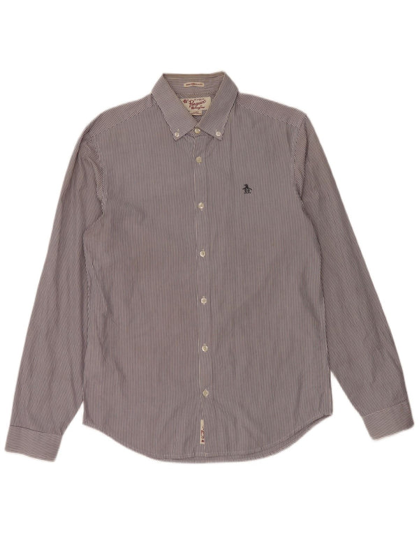 PENGUIN Mens Heritage Slim Fit Shirt Small Navy Blue Pinstripe Cotton