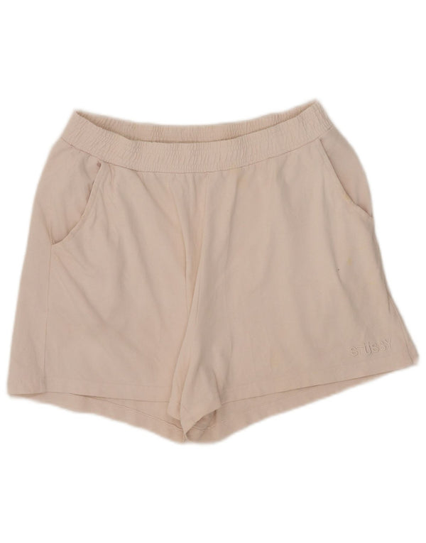 Stussy Womens Sport Shorts UK 14 Large Off White Cotton