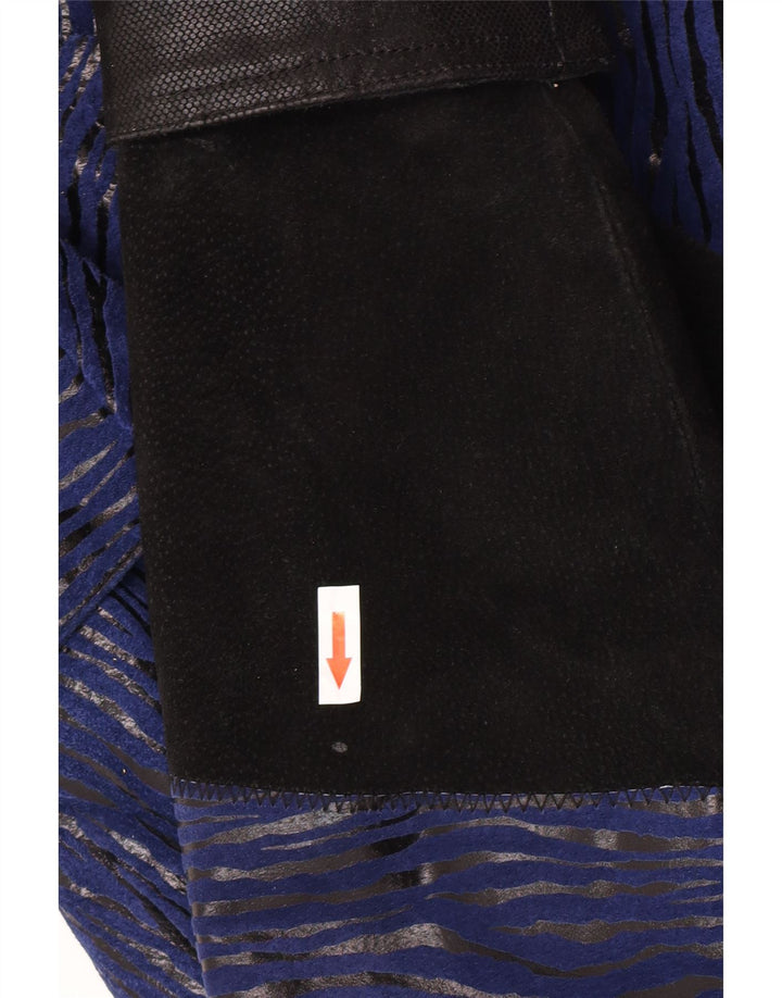 Vintage Womens Suede Overcoat UK 12 Medium Blue Colourblock Leather