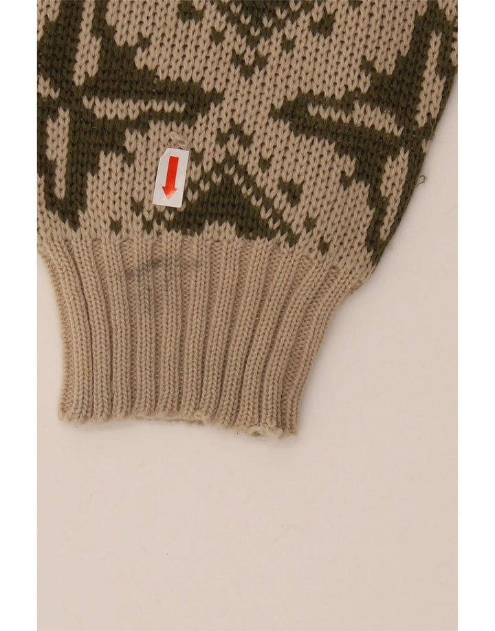 VINTAGE Womens Boat Neck Jumper Sweater IT 46 Large Beige Geometric