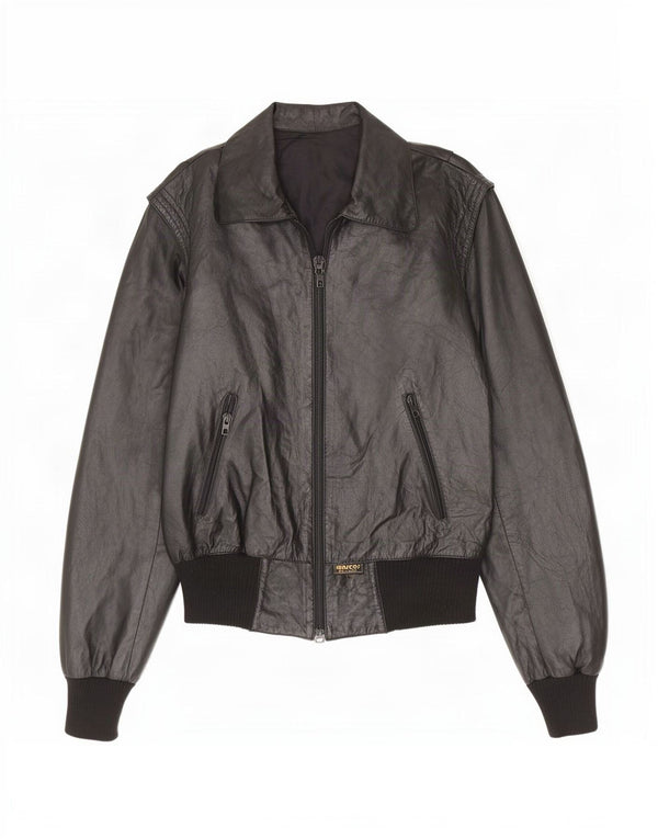 Marcos Womens Leather Jacket IT 44 Medium Black