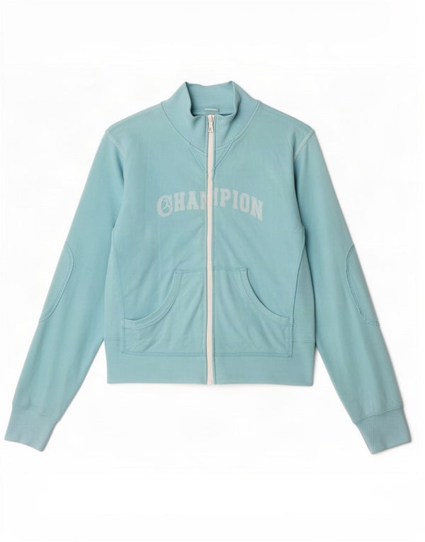 Champion Womens Graphic Tracksuit Top Jacket UK 12 Medium Blue Cotton