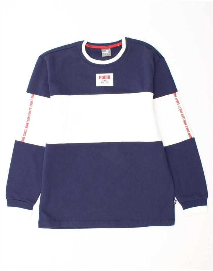 PUMA Mens Graphic Sweatshirt Jumper Small Navy Blue Colourblock