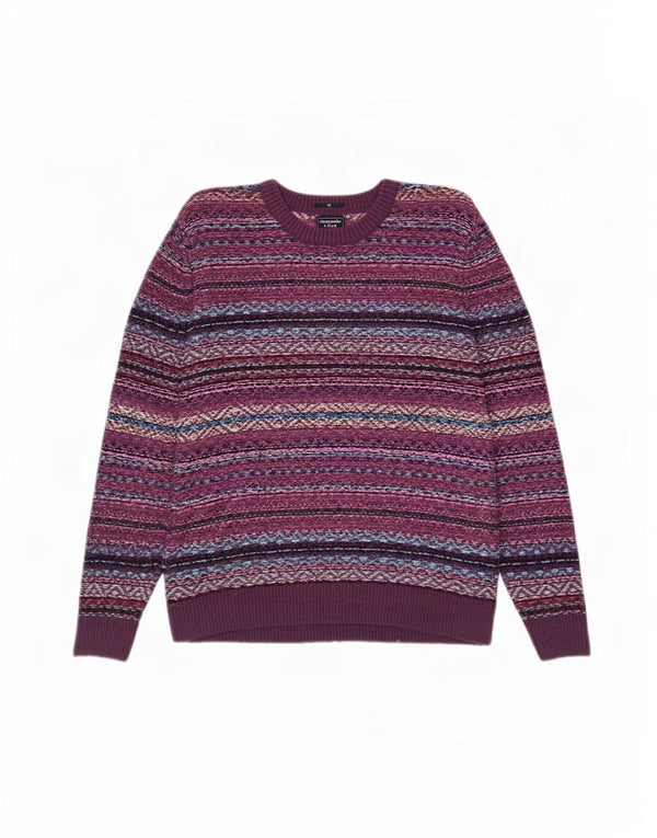 Abercrombie & Fitch Mens Crew Neck Jumper Sweater XL Purple Fair Isle Nylon
