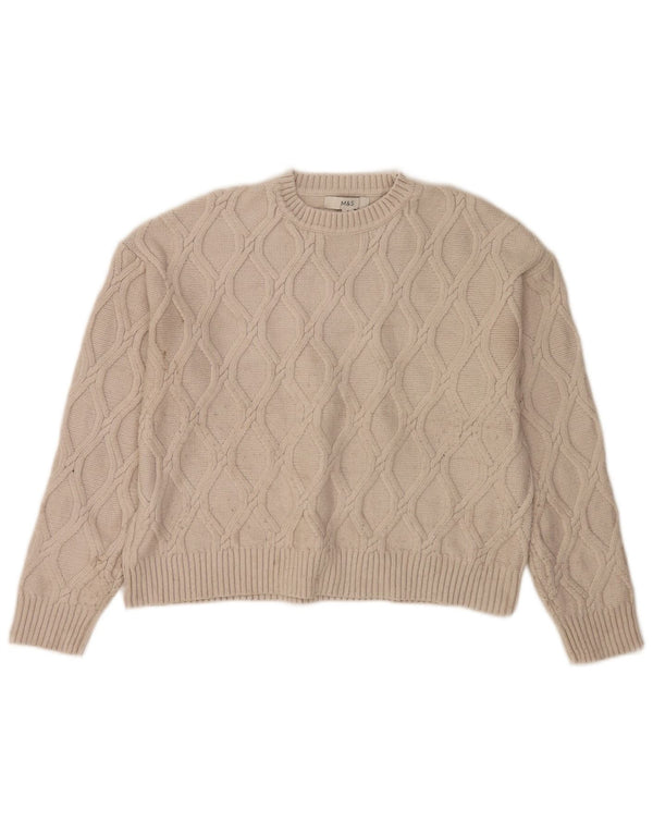 Marks & Spencer Womens Crop Crew Neck Jumper Sweater UK 14 Medium Beige