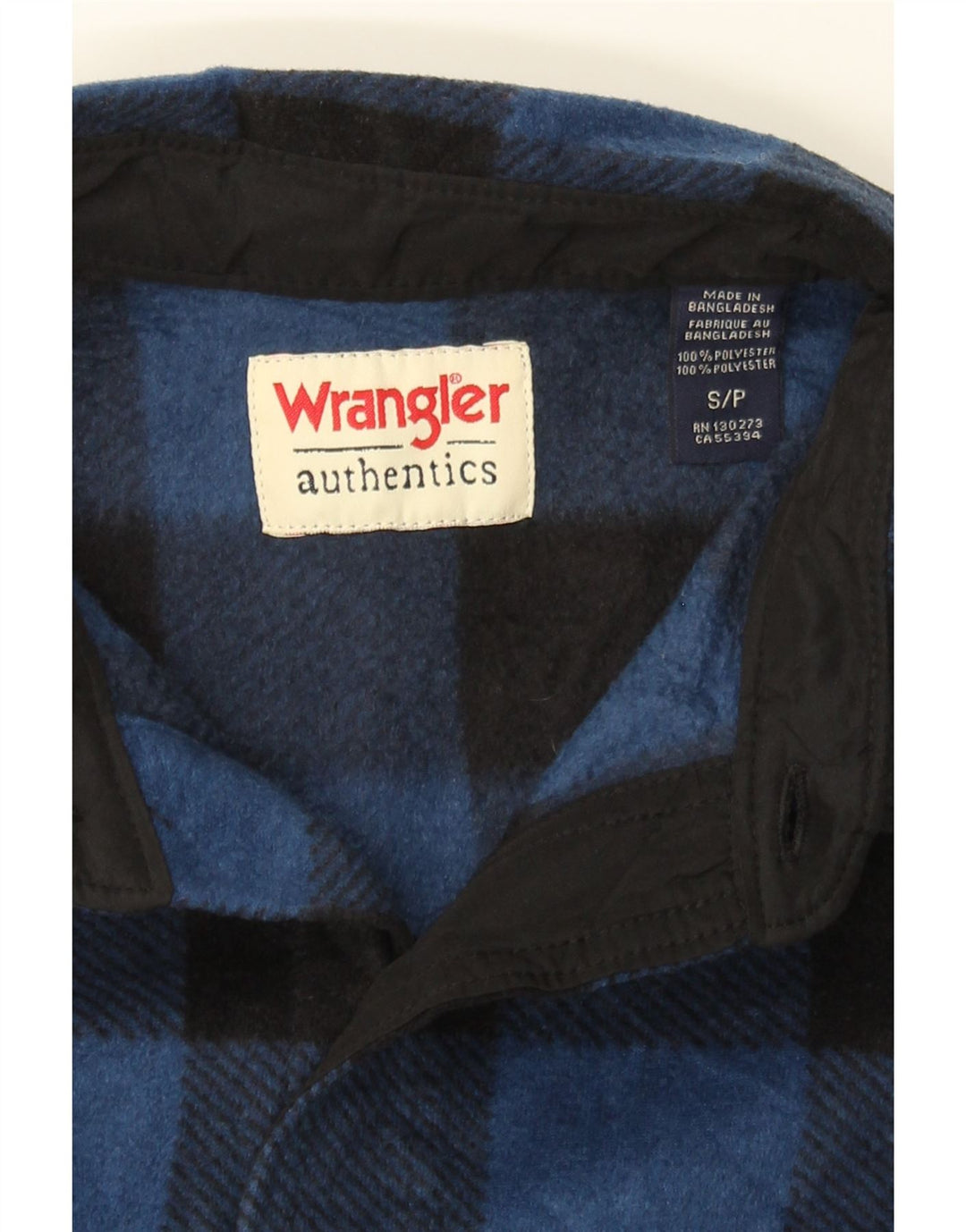 WRANGLER Mens Fleece Shirt Small Blue Gingham Polyester Vintage Wrangler and Second-Hand Wrangler from Messina Hembry 