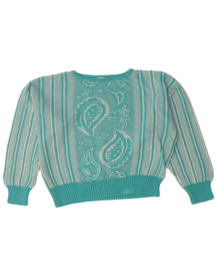 VINTAGE Womens Boat Neck Jumper Sweater UK 12 Medium Turquoise Paisley
