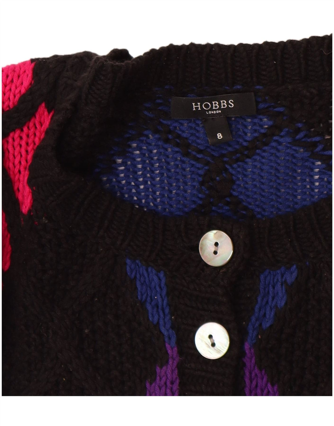 HOBBS Womens Crop Cardigan Sweater UK 8 Small  Black Argyle/Diamond Cotton